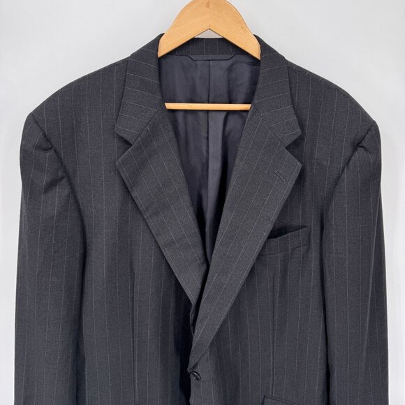 Hickey Freeman Boardroom Blazer Jacket Mens 48 Long Black Gray Pinstripe Wool - Picture 2 of 10